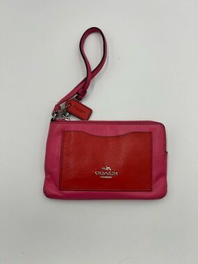 Coach Leather Small Wristlet Pink Red Colorblock Zip Pouch Wallet Clutch